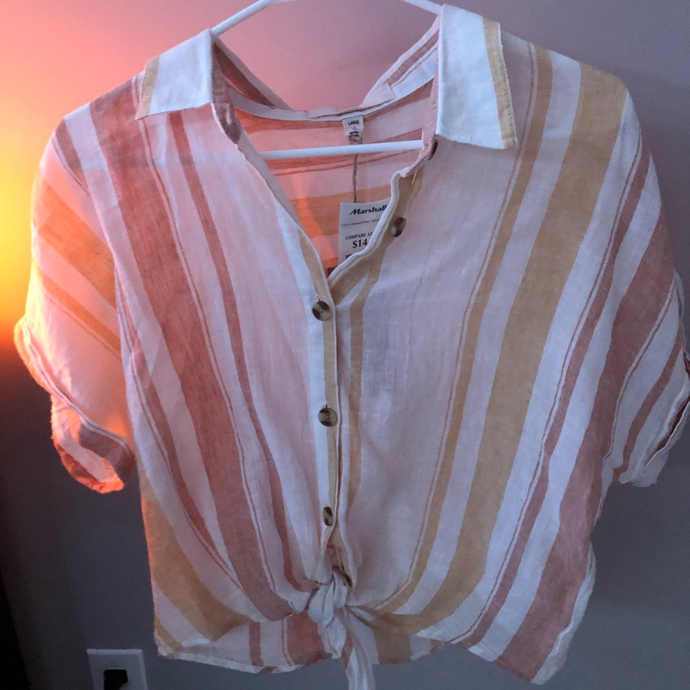 Stripped Button Up Tee Shirt